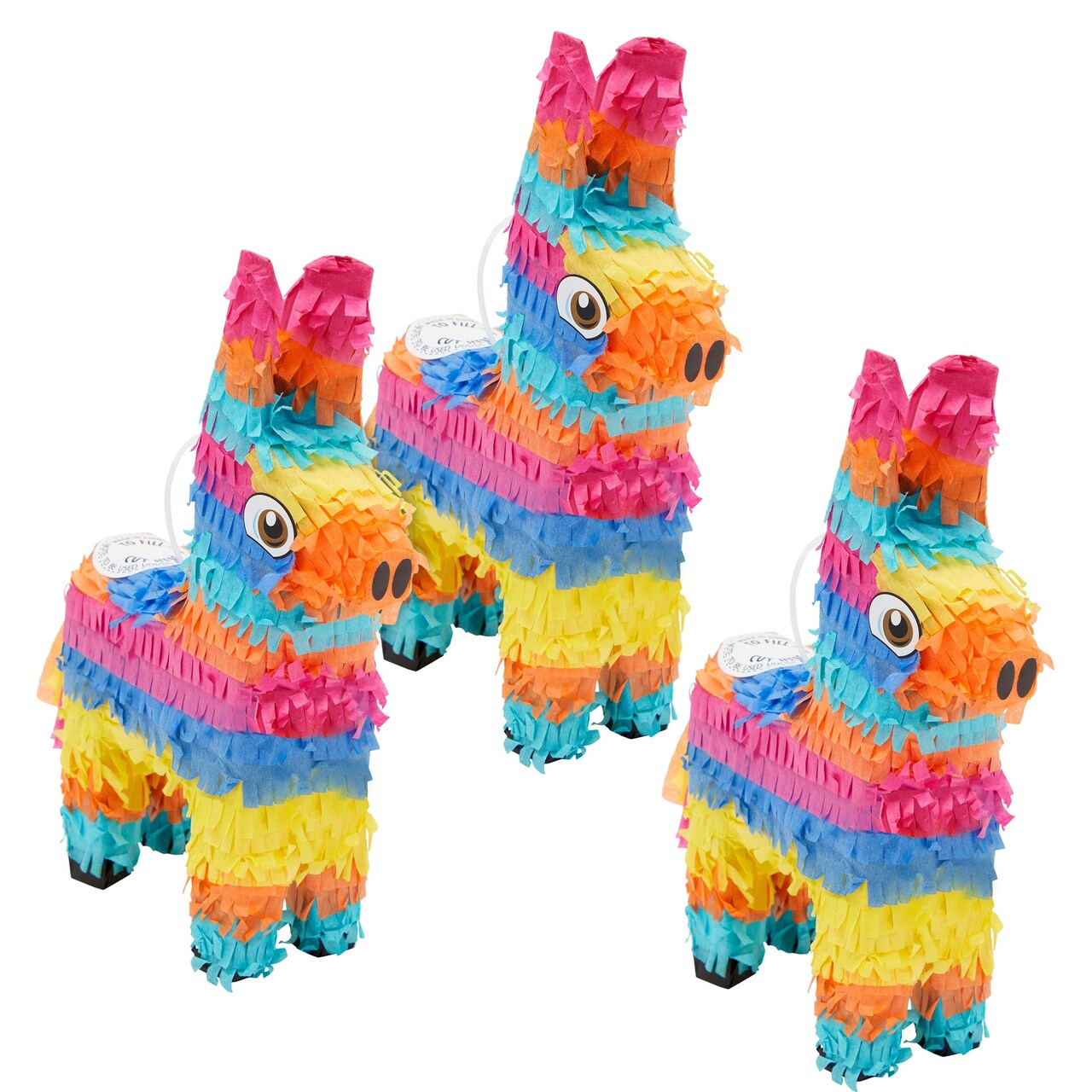 3 Pack Mini Donkey Pinata for Birthday Party, Mexican Pinata for Cinco de Mayo Fiesta Supplies (5.5 x 9.25 x 2.15 In)